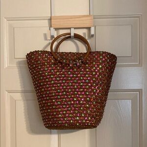 Stylish Pink and Brown Woven Tote Bag